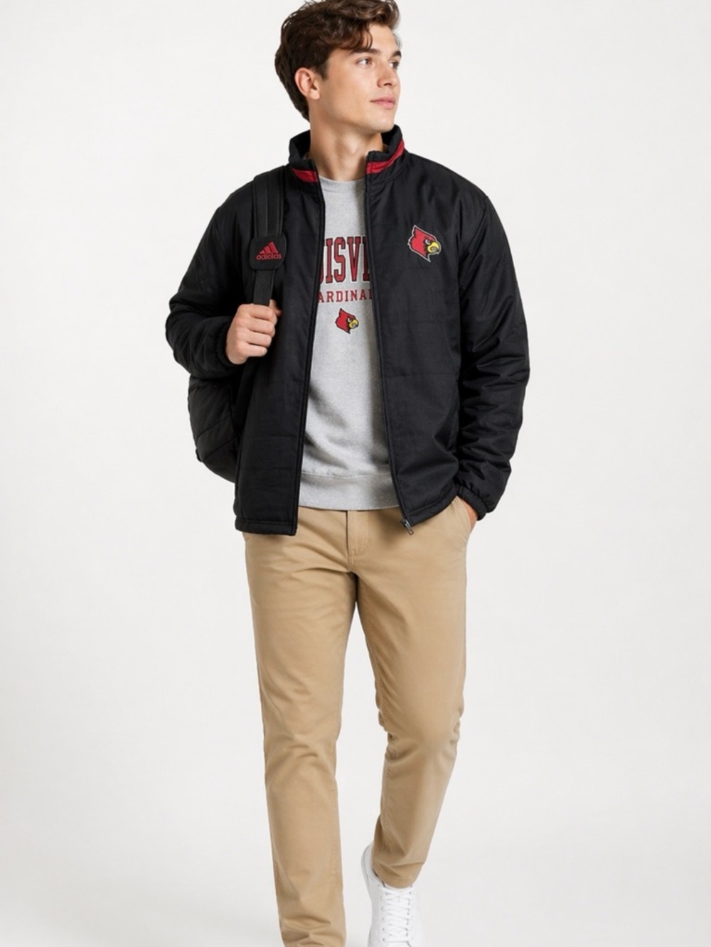 Adidas Louisville Cardinals Climaproof Full Zip Jacket NCAA 2015 Black Red~  L💚